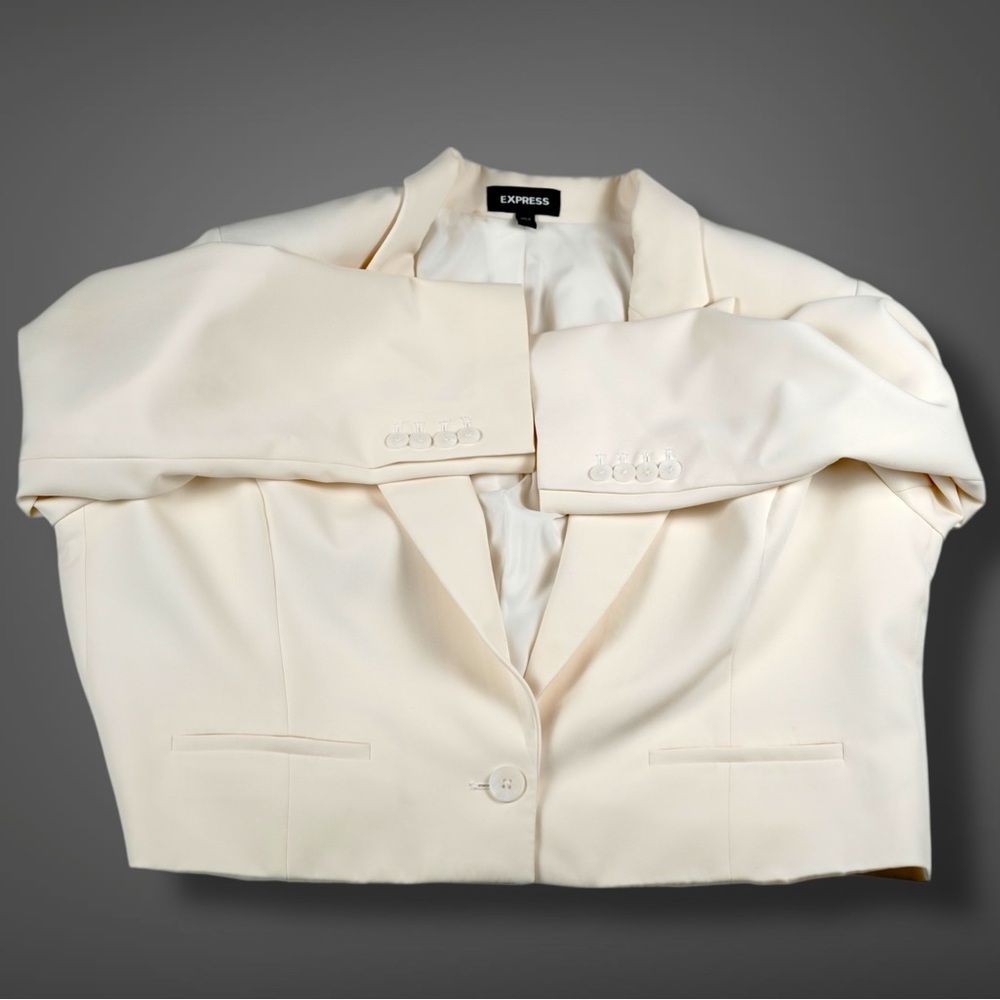 Express Women’s Ivory Cropped Blazer Tailored One Button Jacket Size XL - Picture 10 of 17